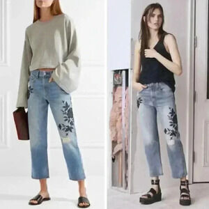 NEW Rag & Bone Marilyn Embroidered Ramona Jeans Floral Bohemian Distressed Denim